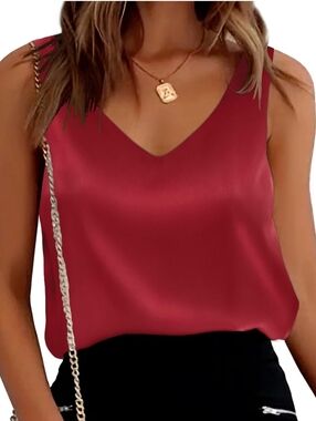 Women's Red Sleeveless V-Back Tank Top